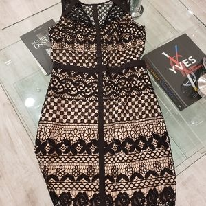 NWOT- Marciano black and nude lace applique cutout dress
